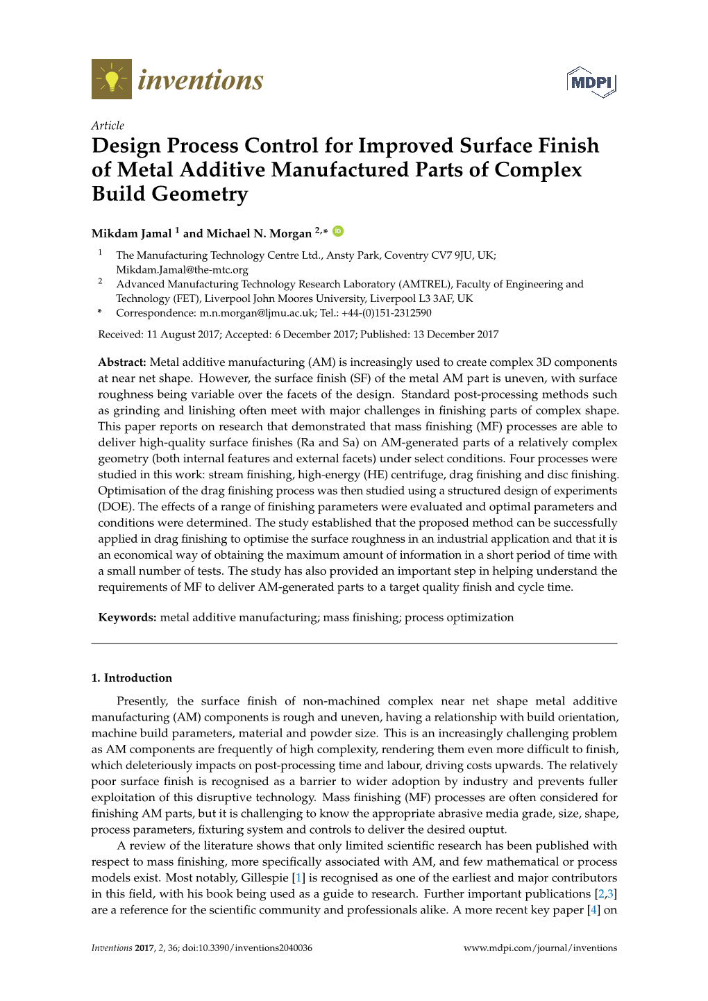 Design Process Control for Improved Surface Finish of Metal Additive Manufactured Parts of Complex Build Geometry