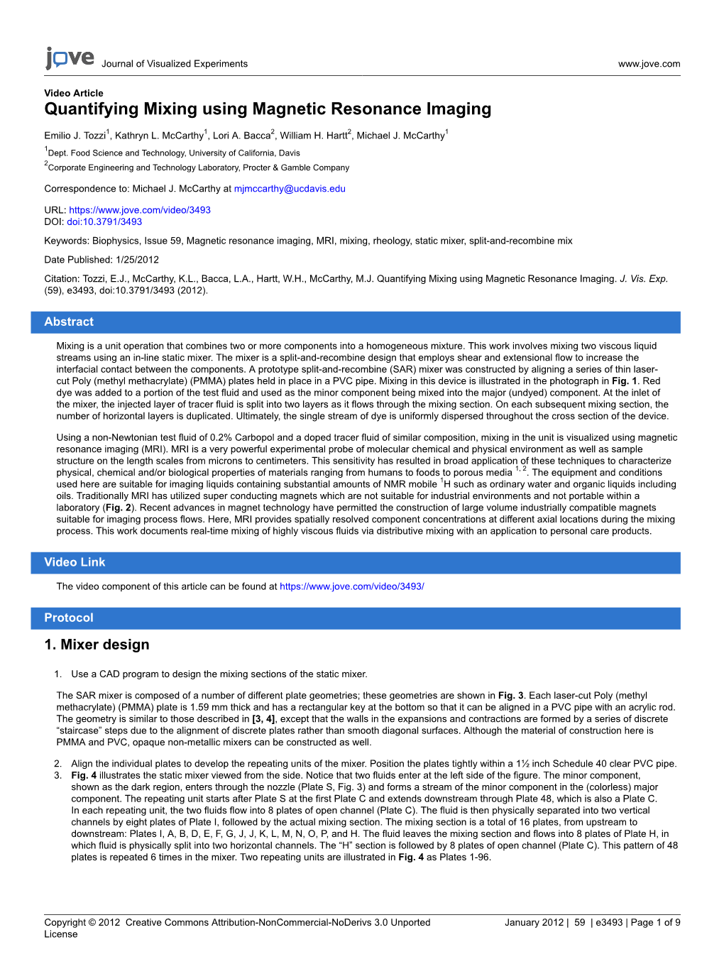 Quantifying Mixing Using Magnetic Resonance Imaging