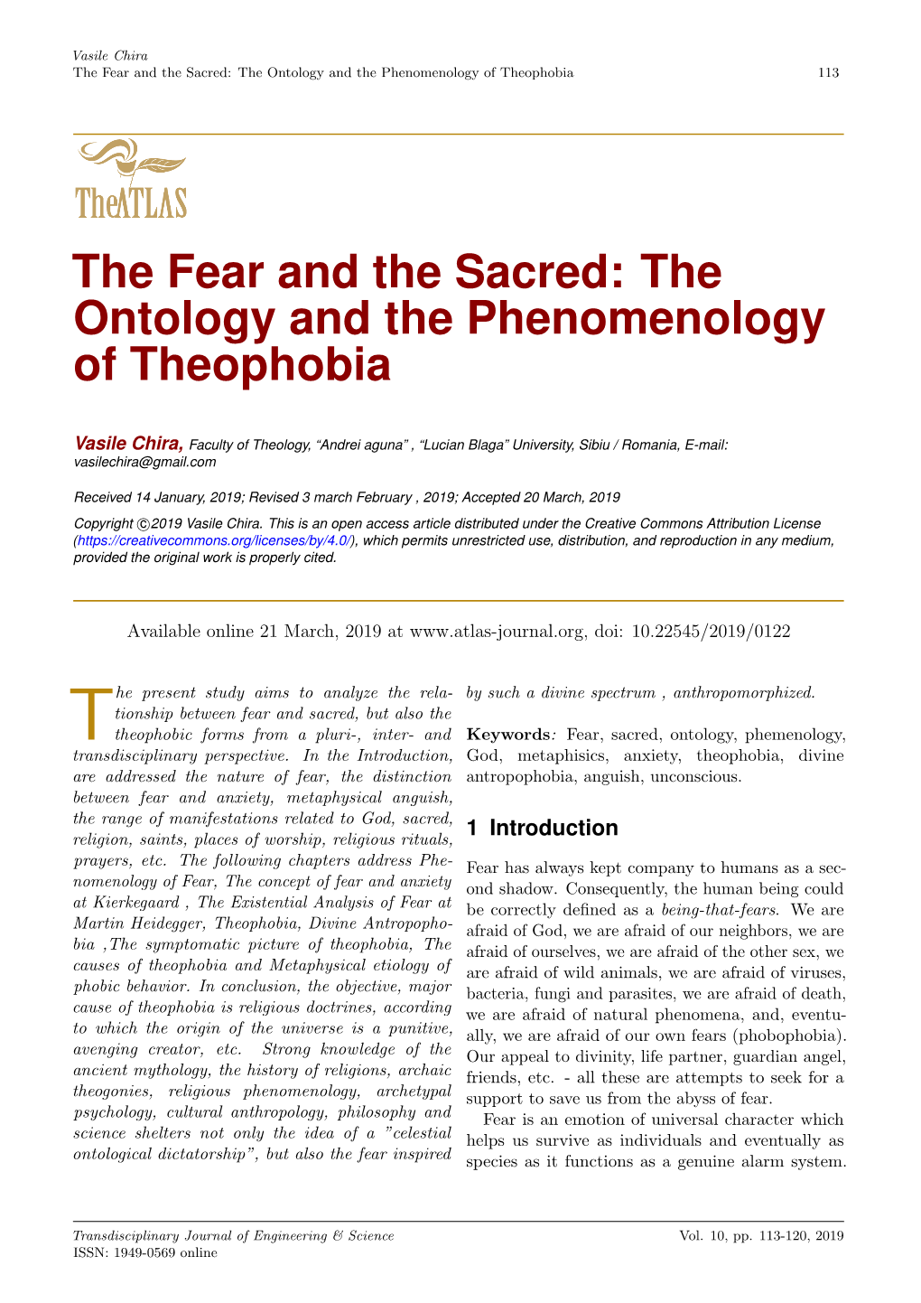 The Ontology and the Phenomenology of Theophobia 113