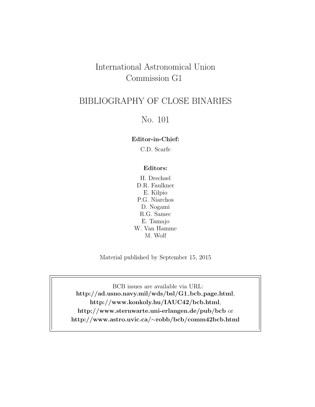 International Astronomical Union Commission G1 BIBLIOGRAPHY