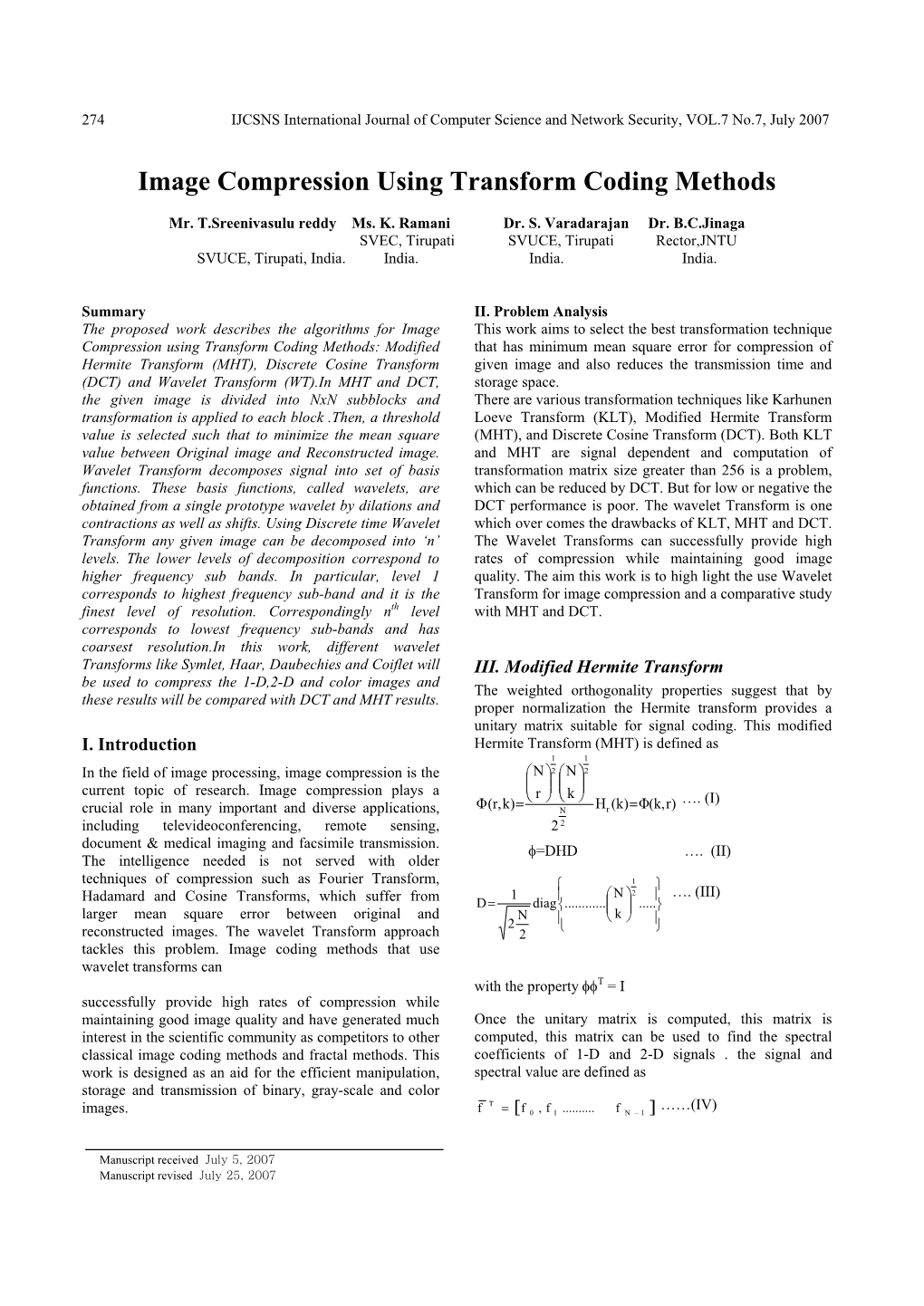 Image Compression Using Transform Coding Methods