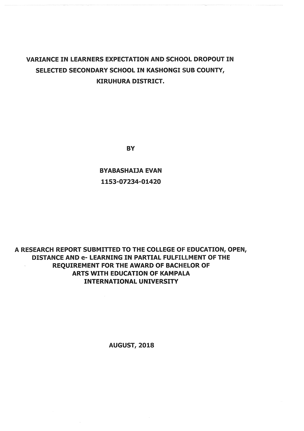 Variance in Learners Expectation and School Dropout in Selected Secondary School in Kashongi Sub County, Kiruhura District