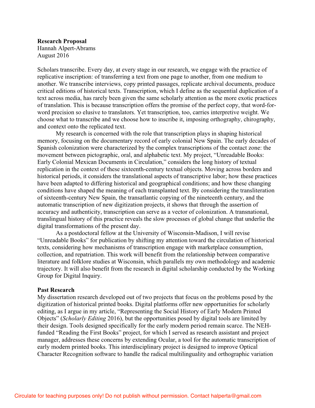 Proposal (Research Statement)