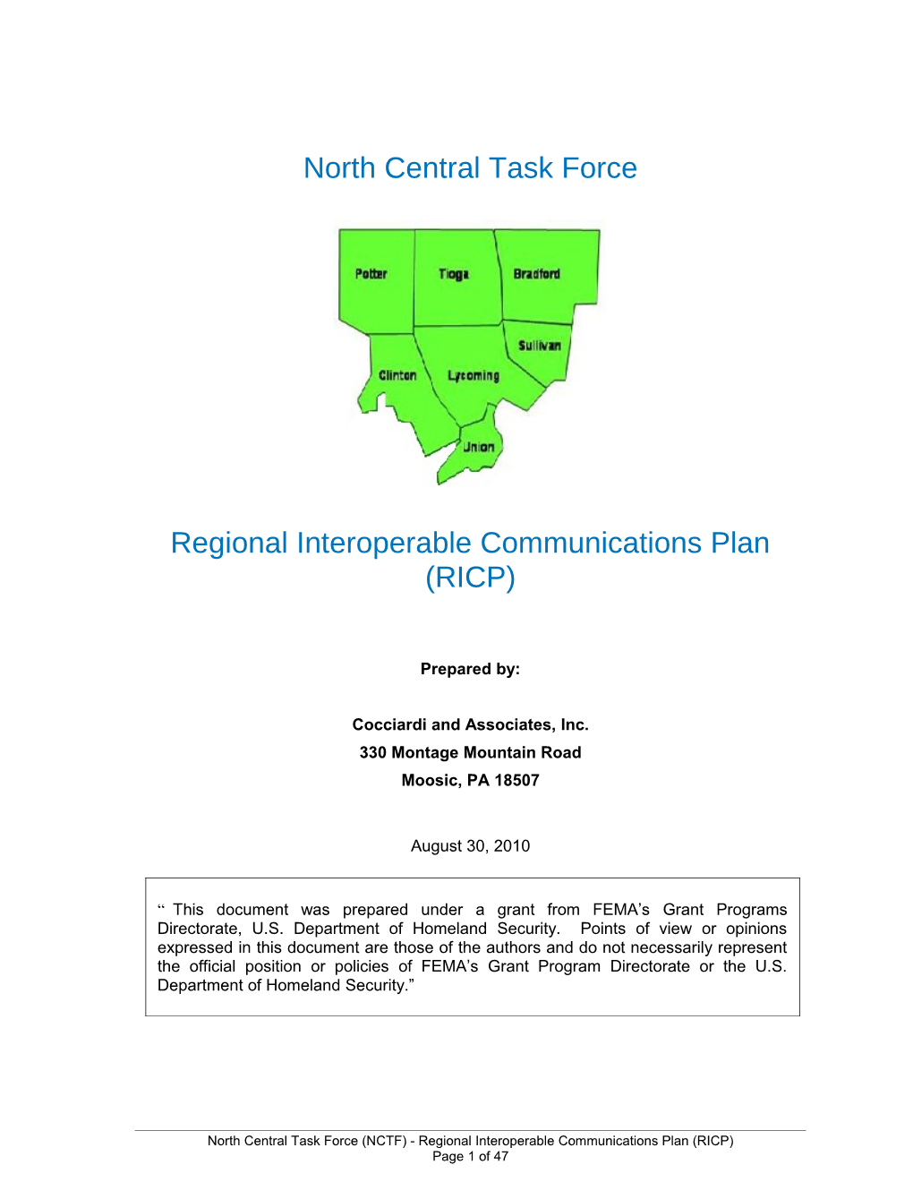 Template for Regional Interoperable Communications Plan (RICP) a System of Systems