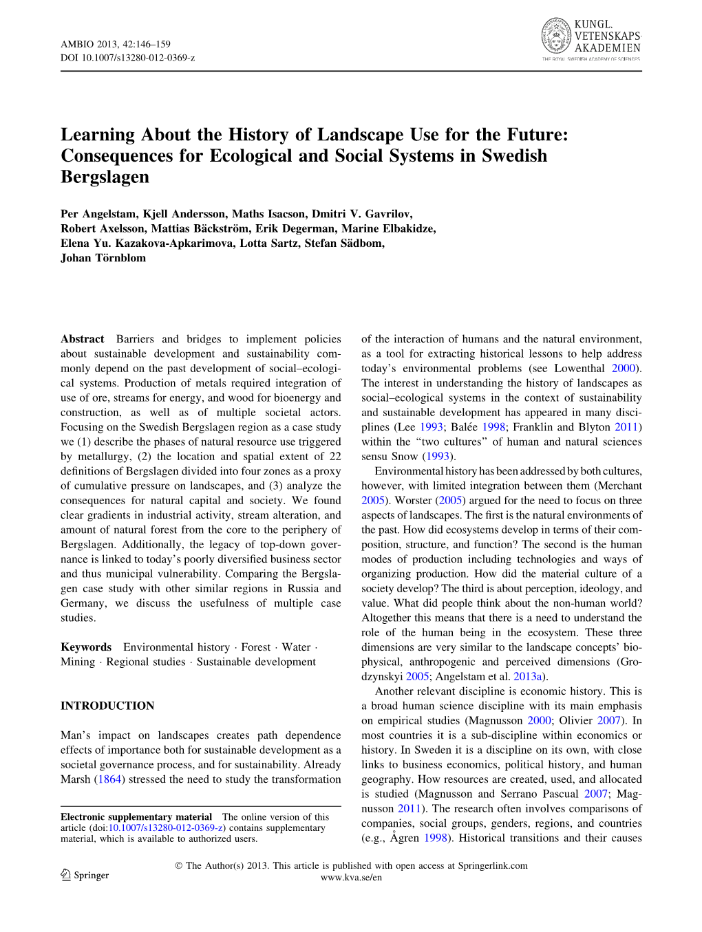 Consequences for Ecological and Social Systems in Swedish Bergslagen