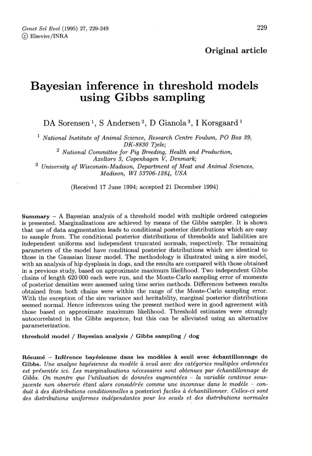 Bayesian Inference in Threshold Models Using Gibbs Sampling