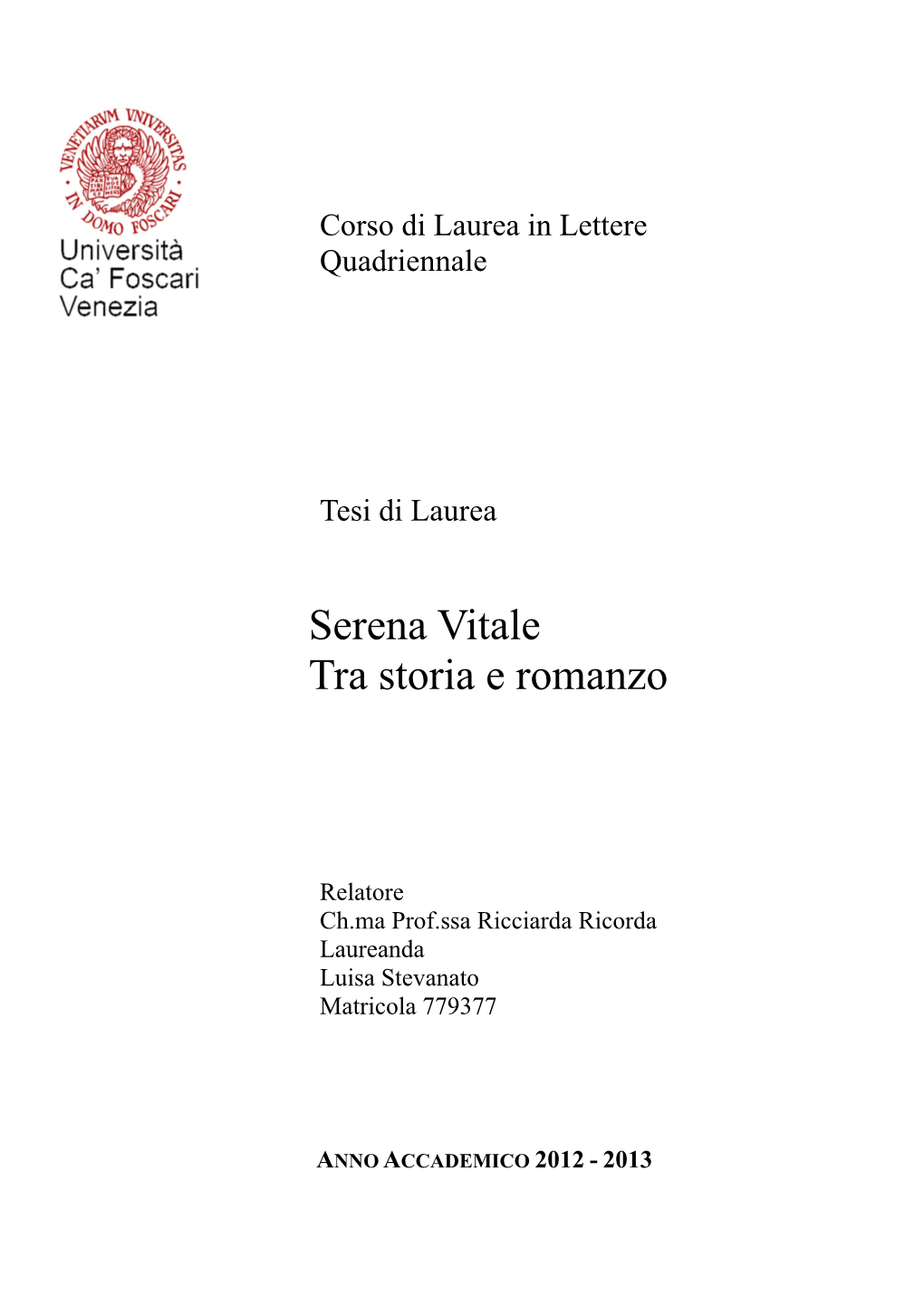 Serena Vitale Tra Storia E Romanzo