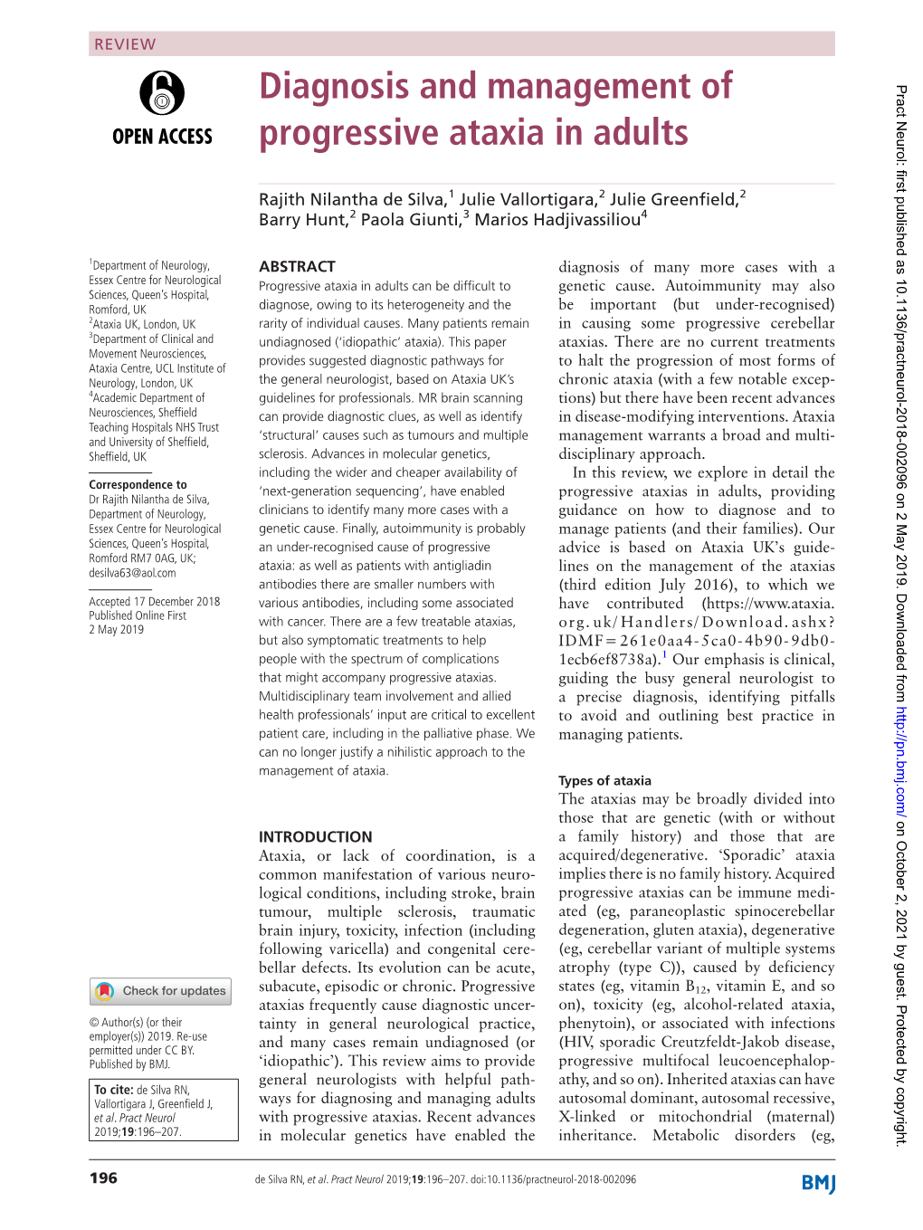 Diagnosis and Management of Progressive Ataxia in Adults