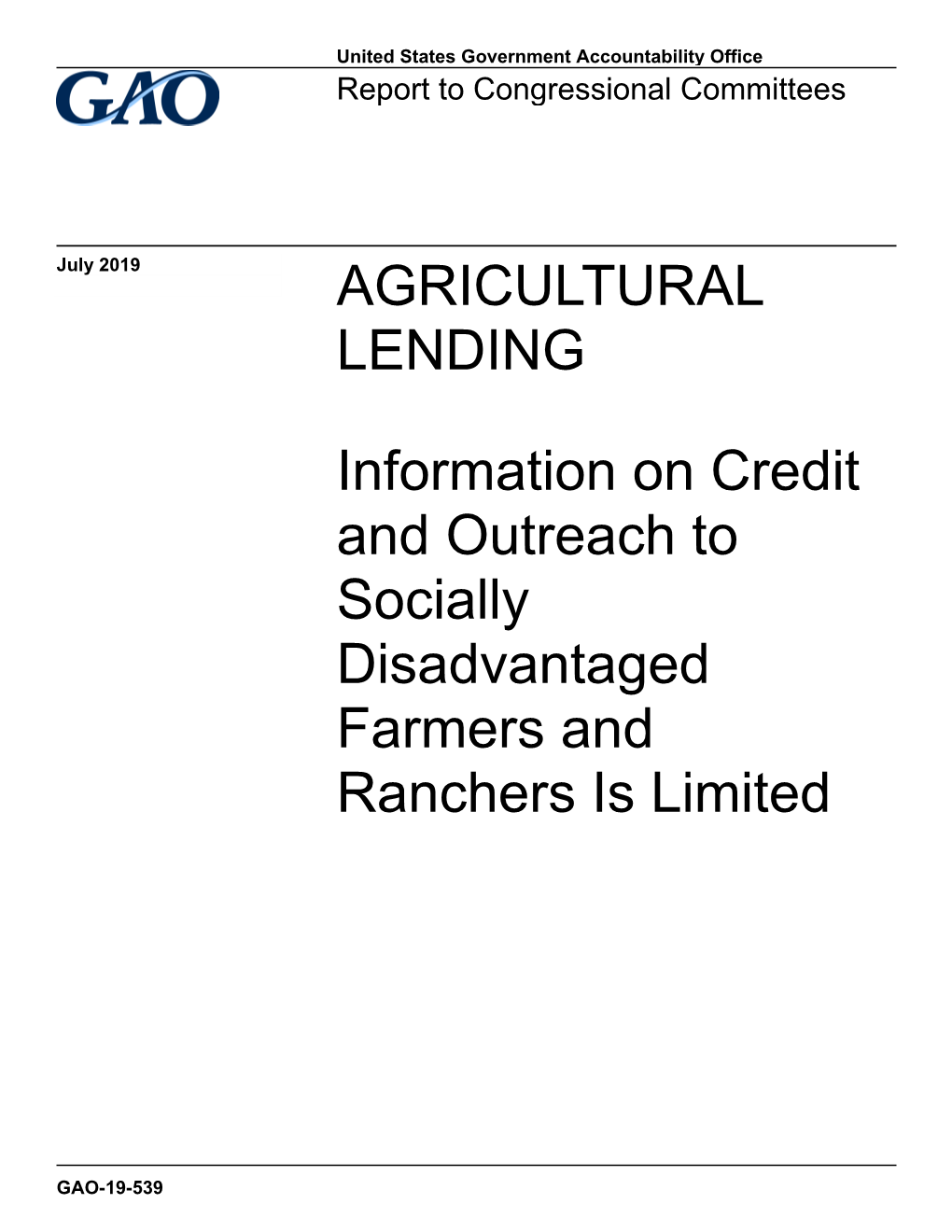 GAO-19-539, AGRICULTURAL LENDING: Information on Credit