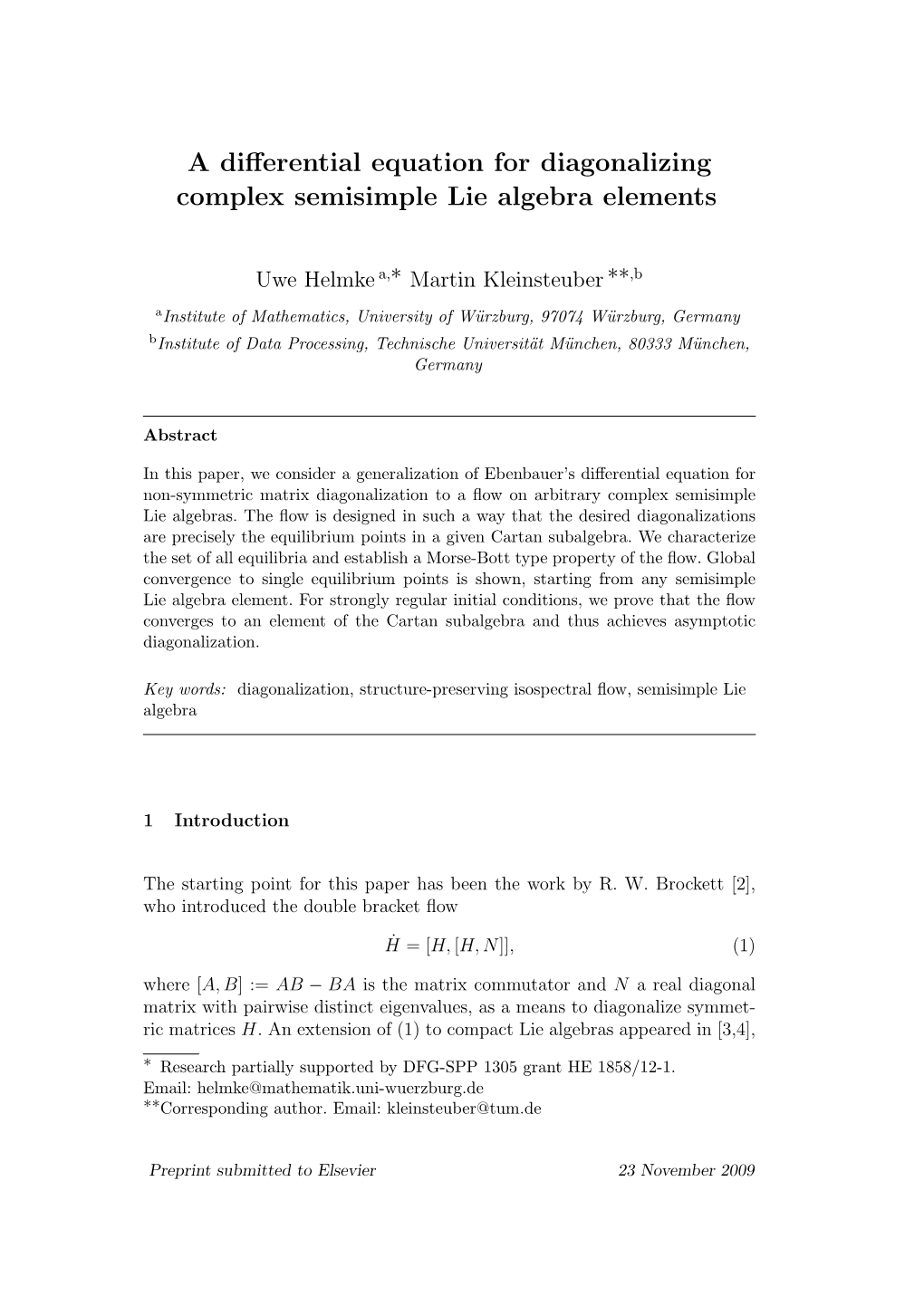 A Differential Equation for Diagonalizing Complex Semisimple