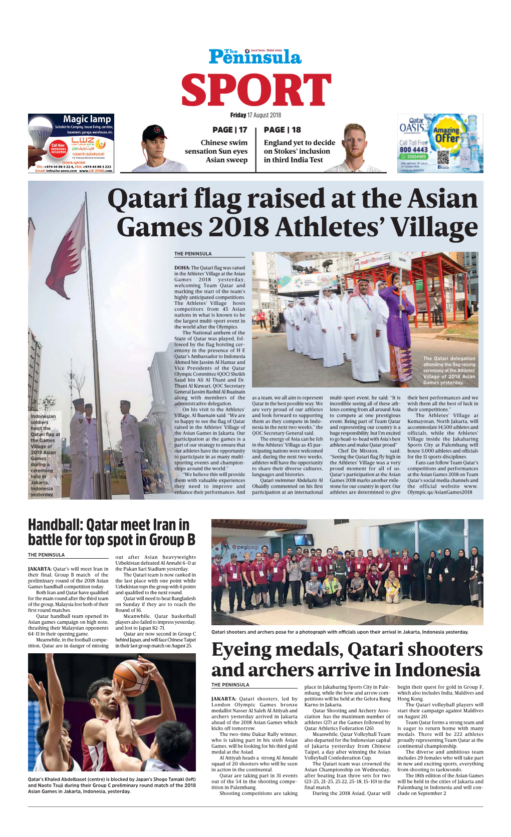 Qatari Flag Raised at the Asian Games 2018 Athletes' Village