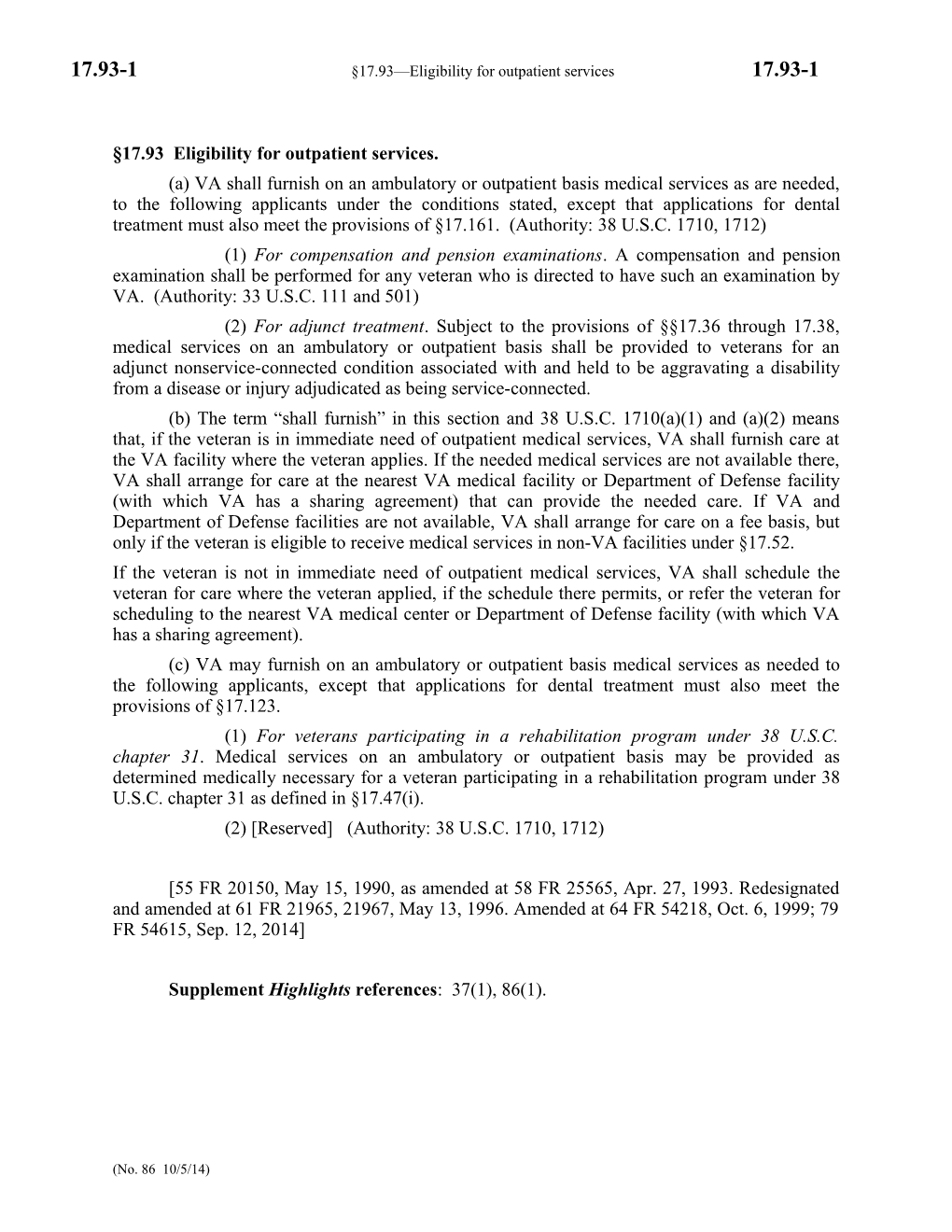 17.93 Eligibility for Outpatient Services