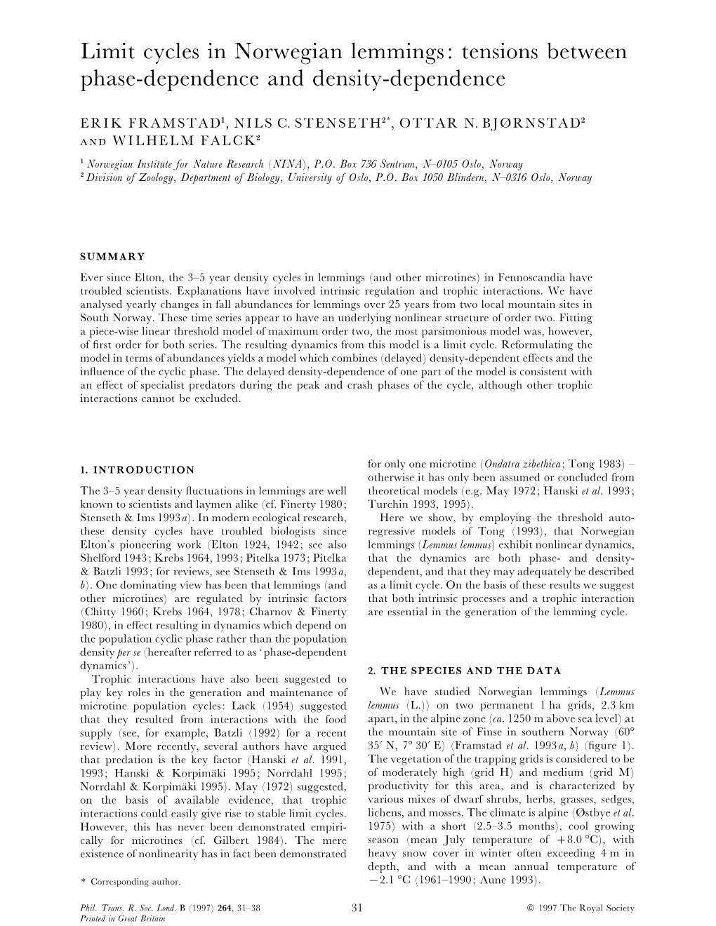 Limit Cycles in Norwegian Lemmings: Tensions Between Phase-Dependence and Density-Dependence