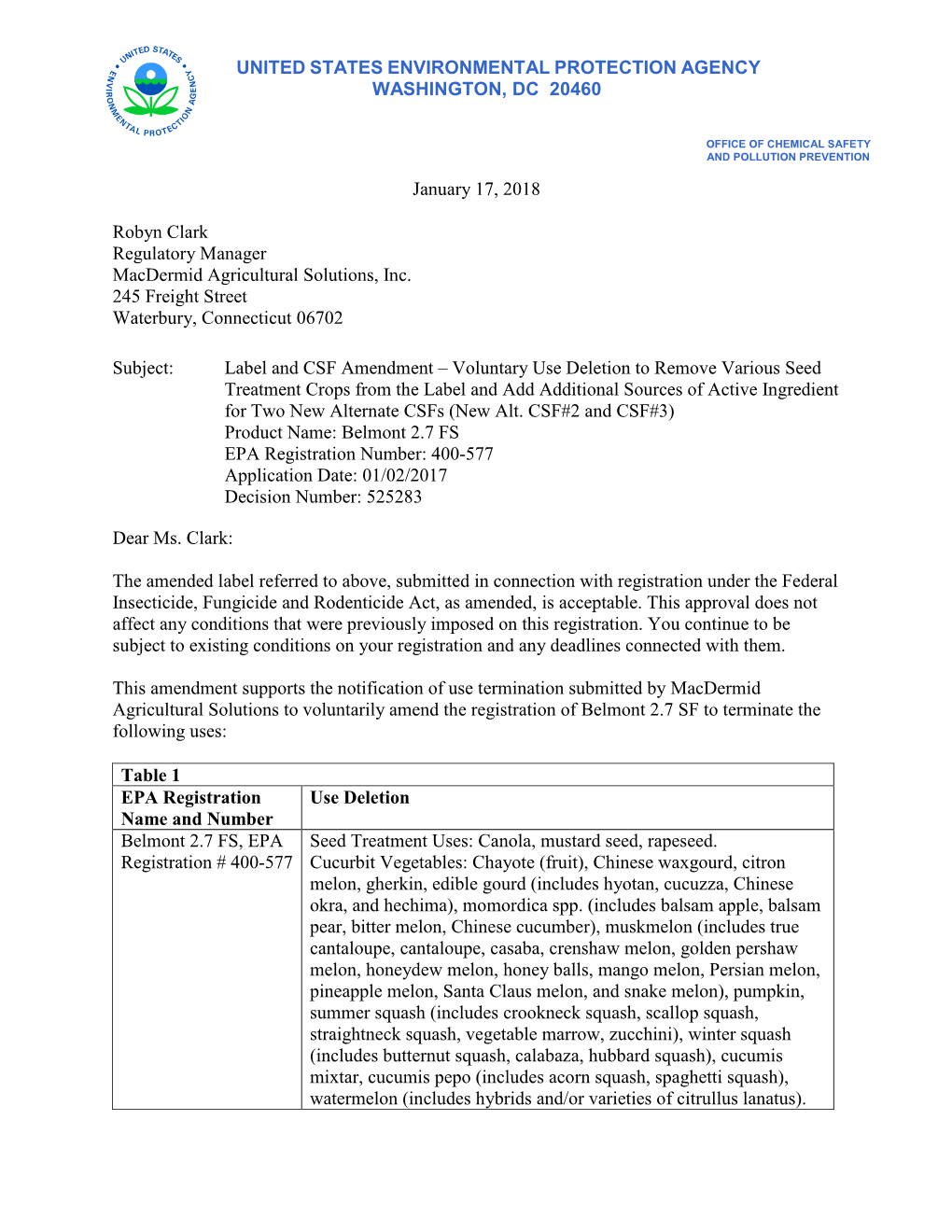 US EPA, Pesticide Product Label, BELMONT 2.7 FS,01/17/2018