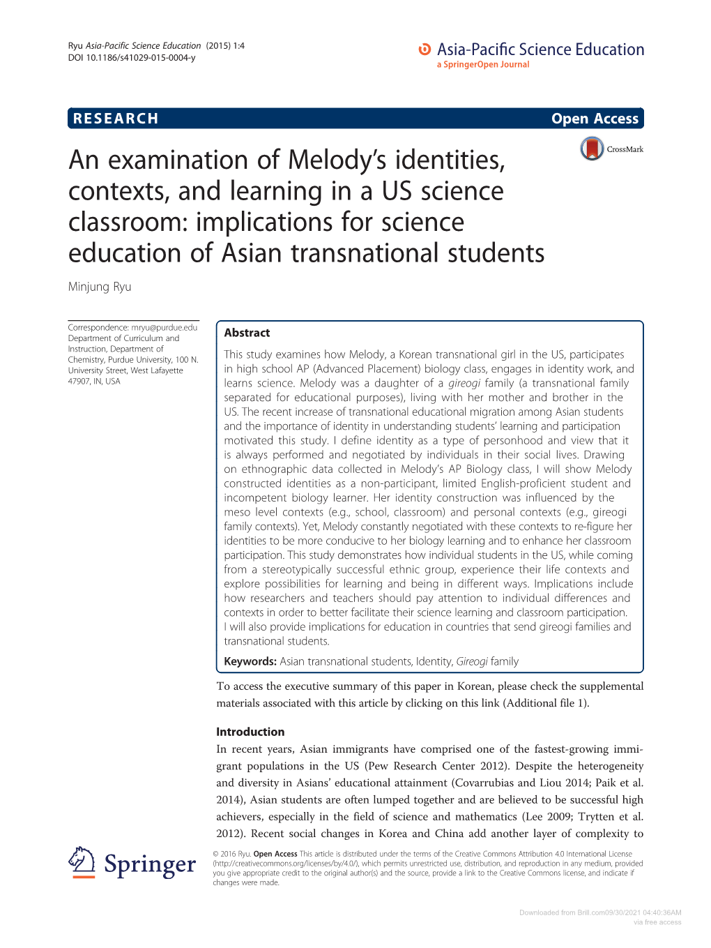 An Examination of Melody's Identities, Contexts, and Learning in a US