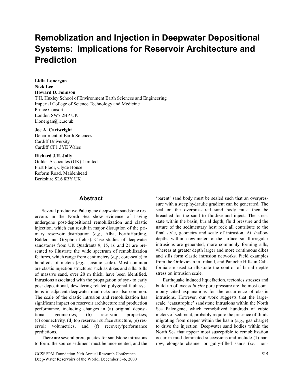 Remobilization and Injection in Deepwater Depositional Systems