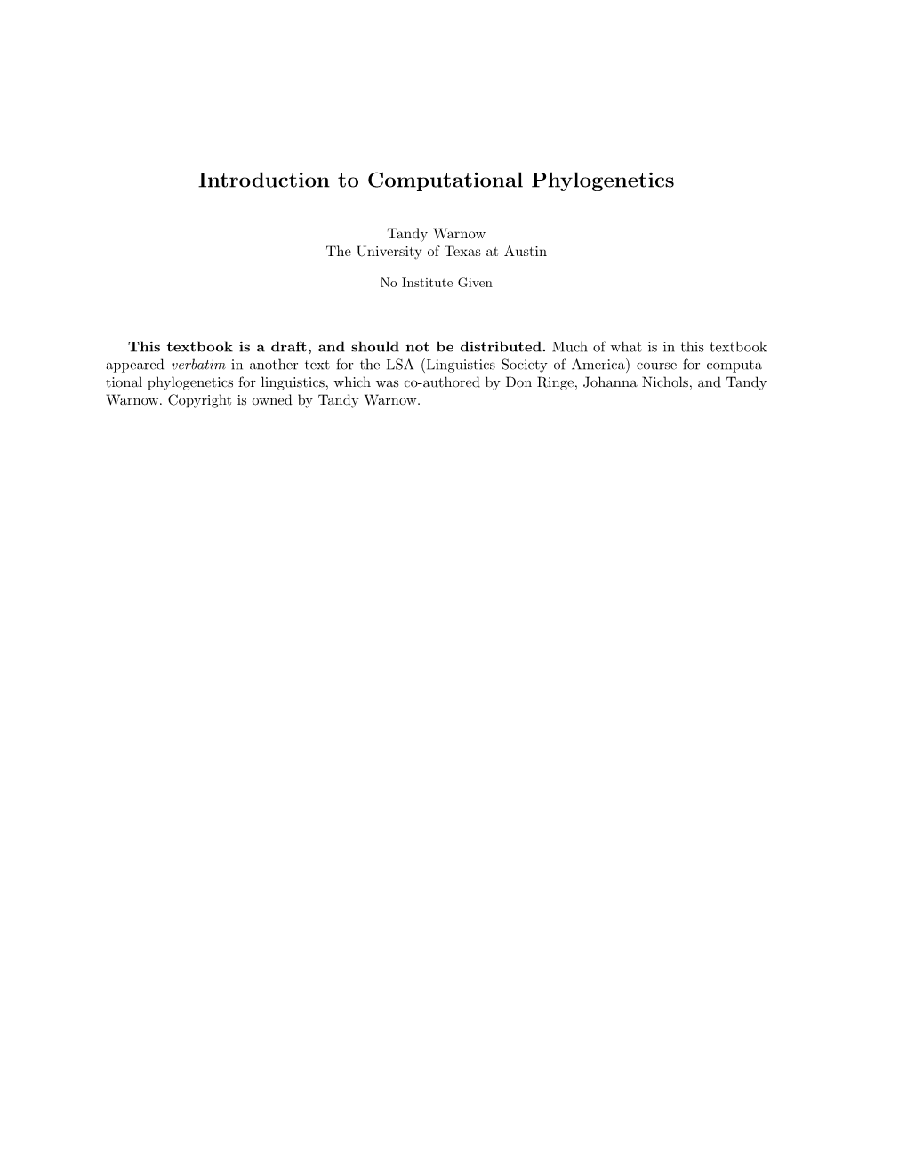 Introduction to Computational Phylogenetics