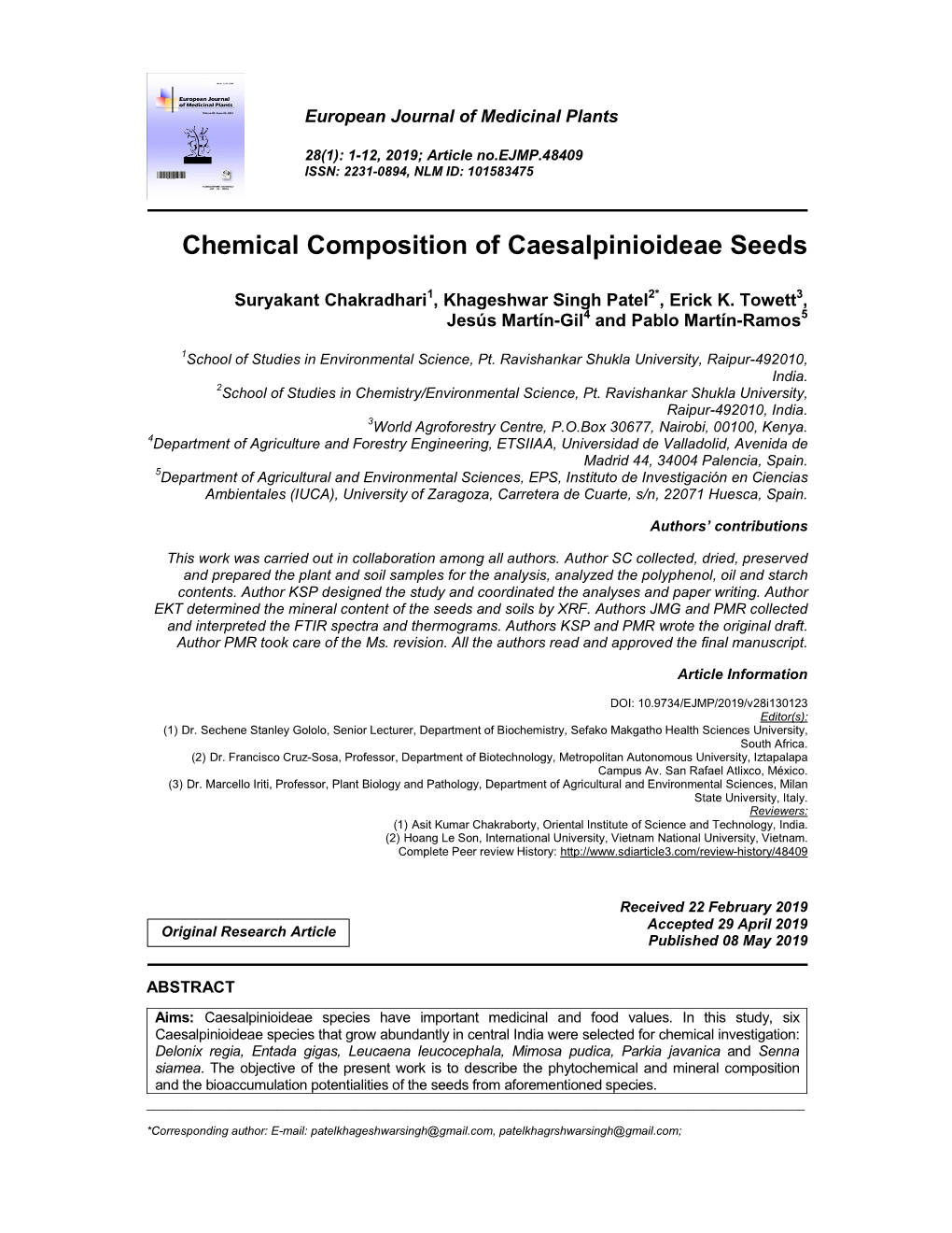 Chemical Composition of Caesalpinioideae Seeds