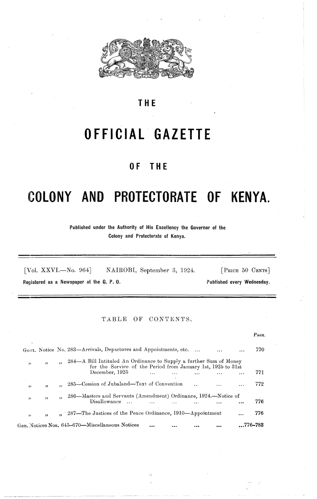 OFFICIAL GAZETTE Lcolony and PROTECTORATE of KENYA