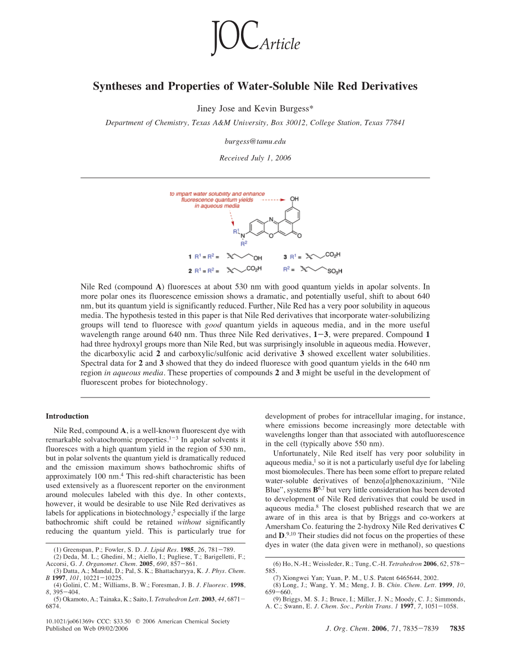 Syntheses and Properties of Water-Soluble Nile Red Derivatives