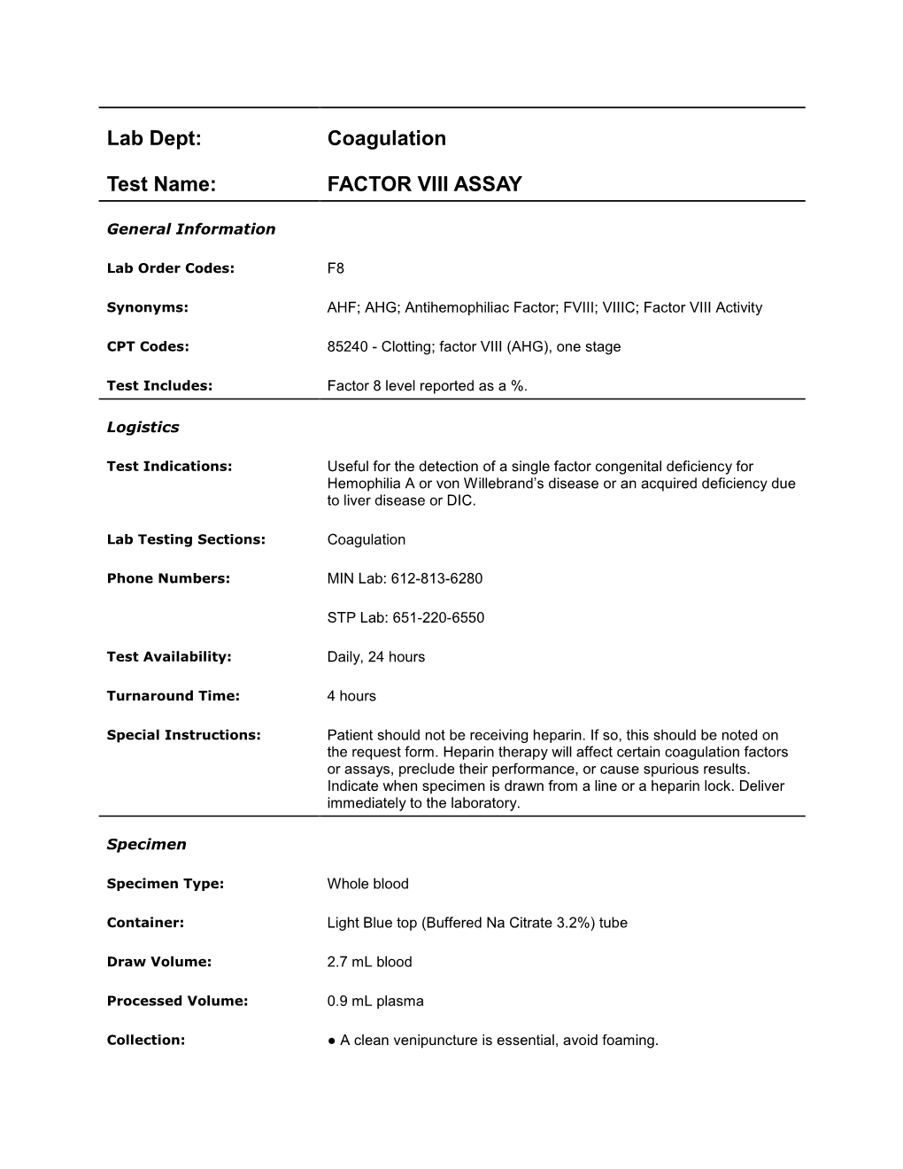 Factor Viii Assay