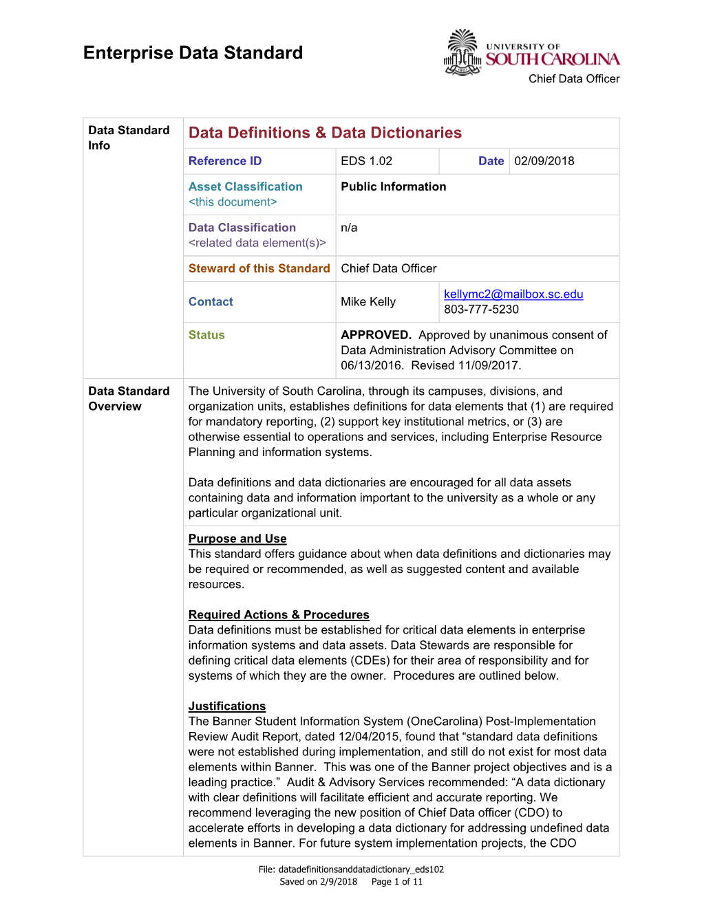 Data Definitions and Data Dictionaries