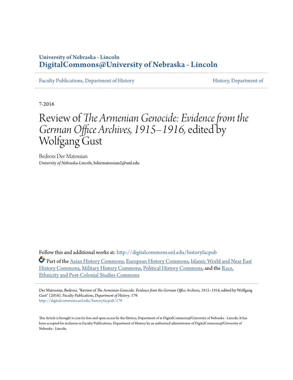 Review of the Armenian Genocide: Evidence from the German Office