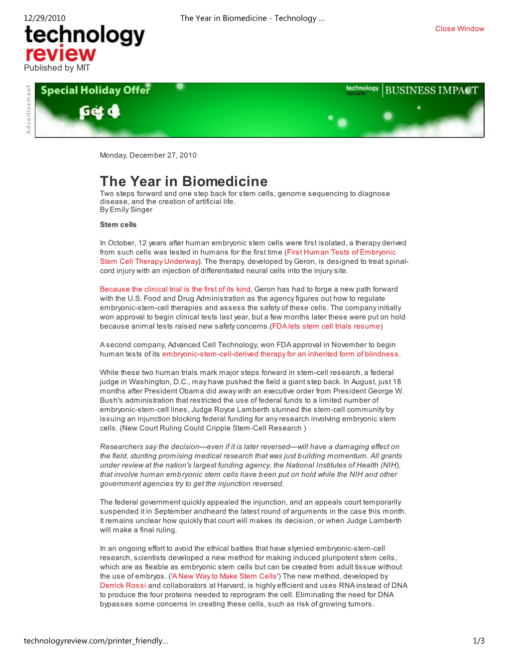 The Year in Biomedicine - Technology … Close Window