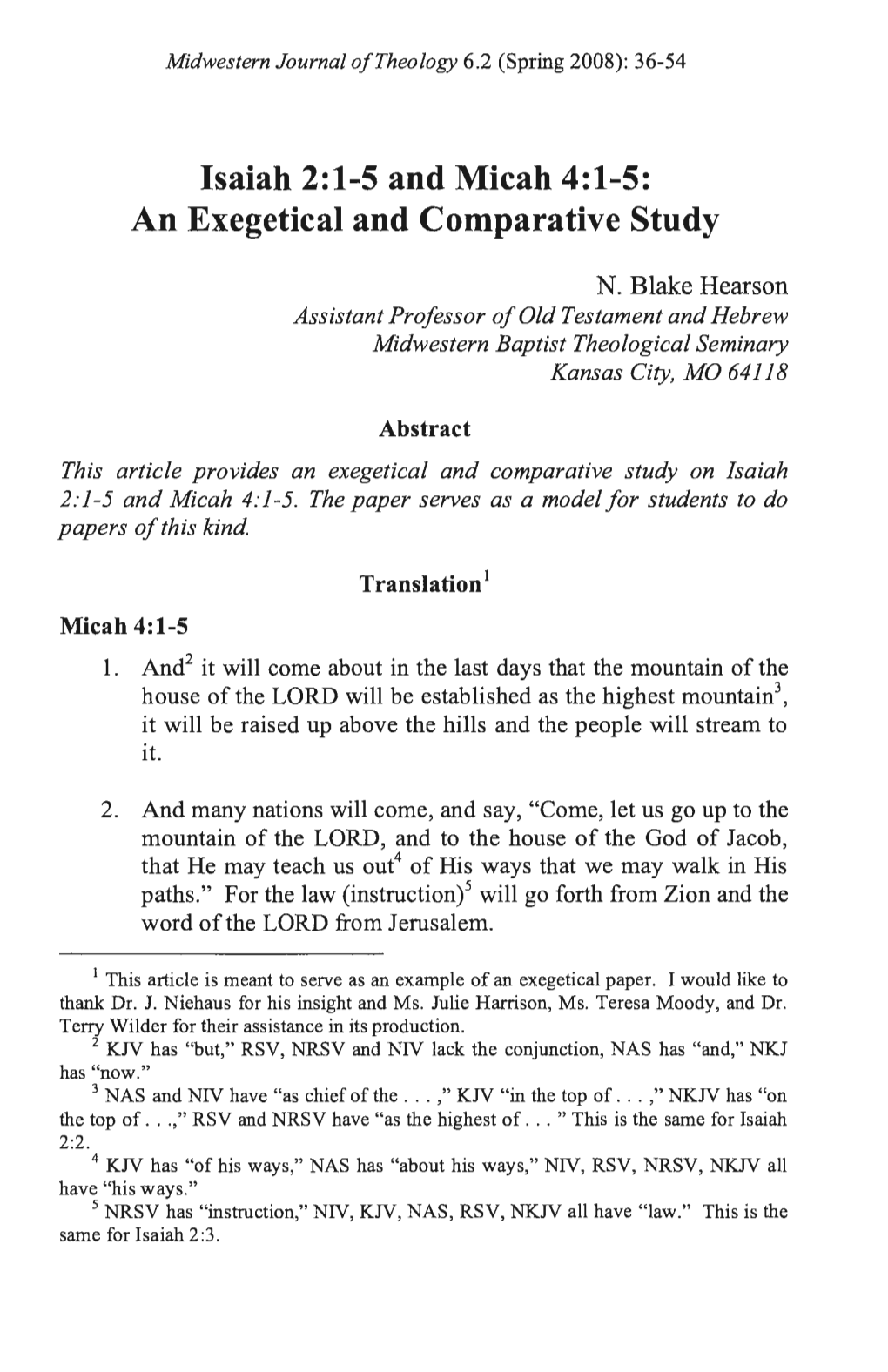 Isaiah 2:1-5 and Micah 4:1-5: an Exegetical and Comparative Study