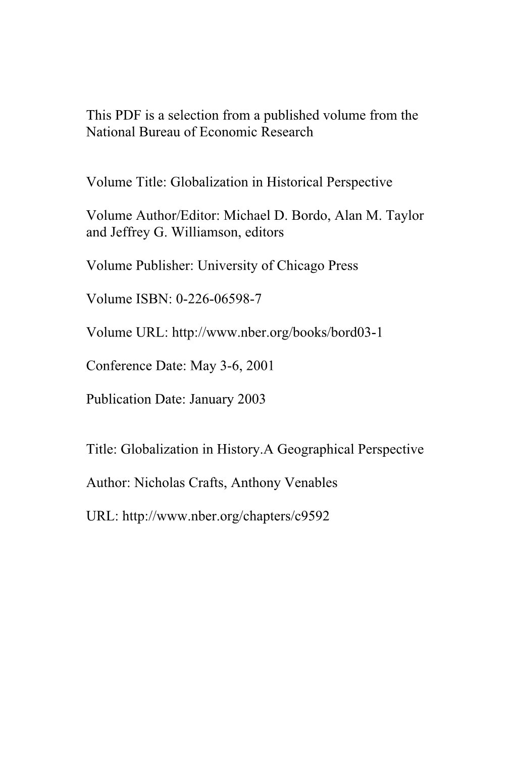 Globalization in History.A Geographical Perspective