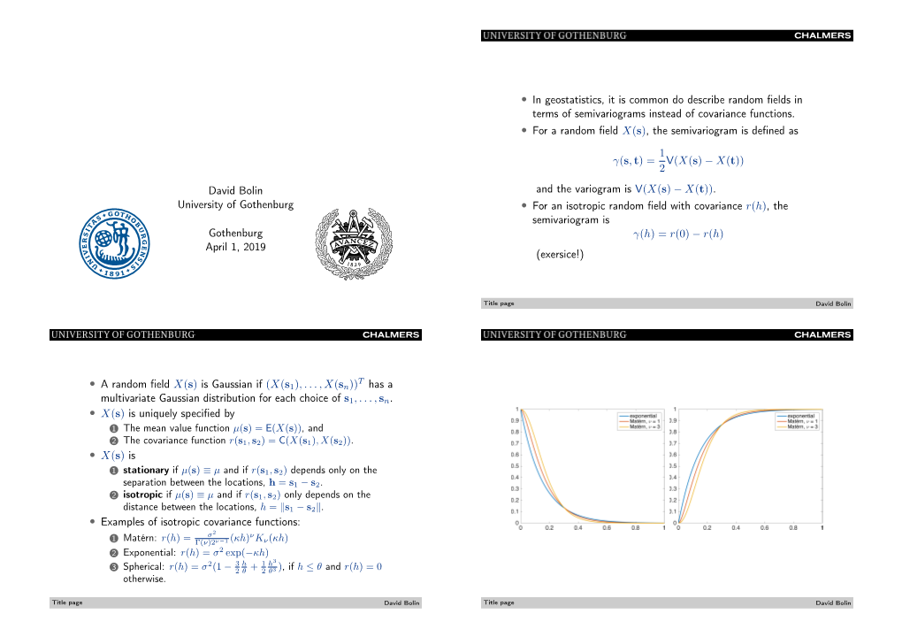 Lecture 3: Kriging and Parameter Estimation Gaussian Random Fields