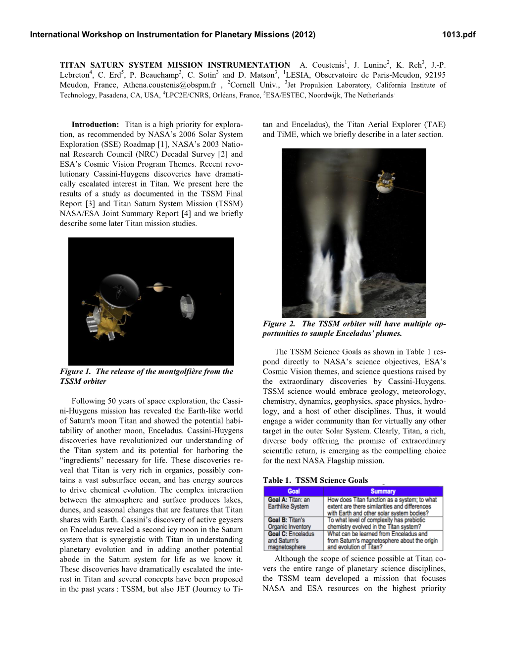 Titan Saturn System Mission Instrumentation A