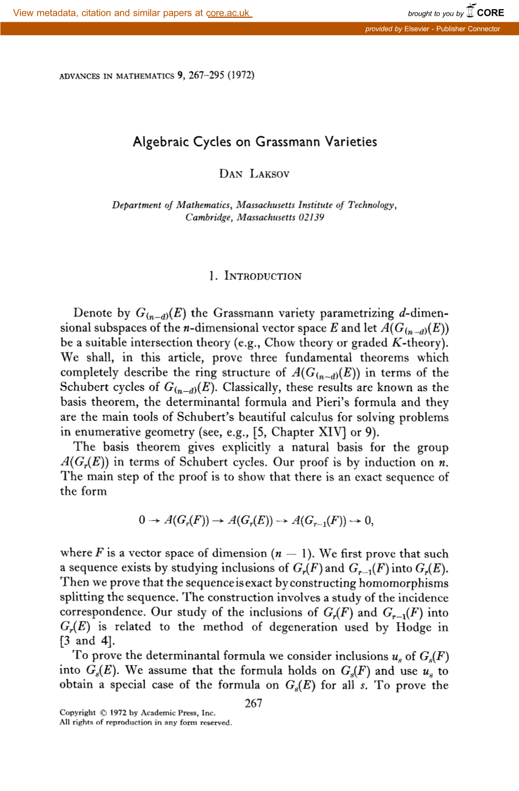 Algebraic Cycles on Grassmann Varieties 0