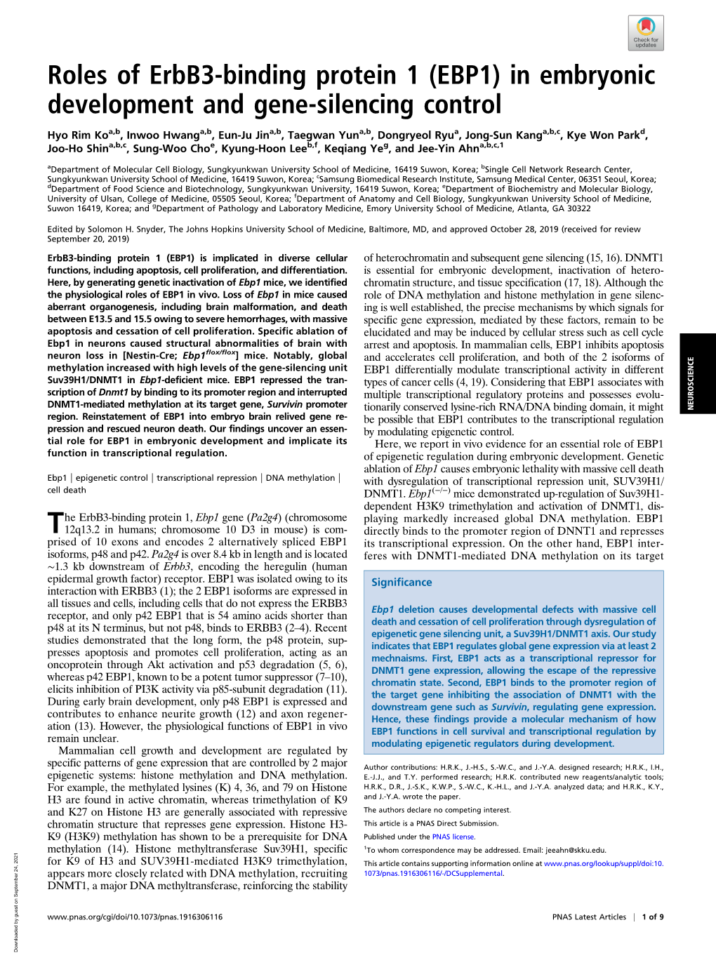 In Embryonic Development and Gene-Silencing Control