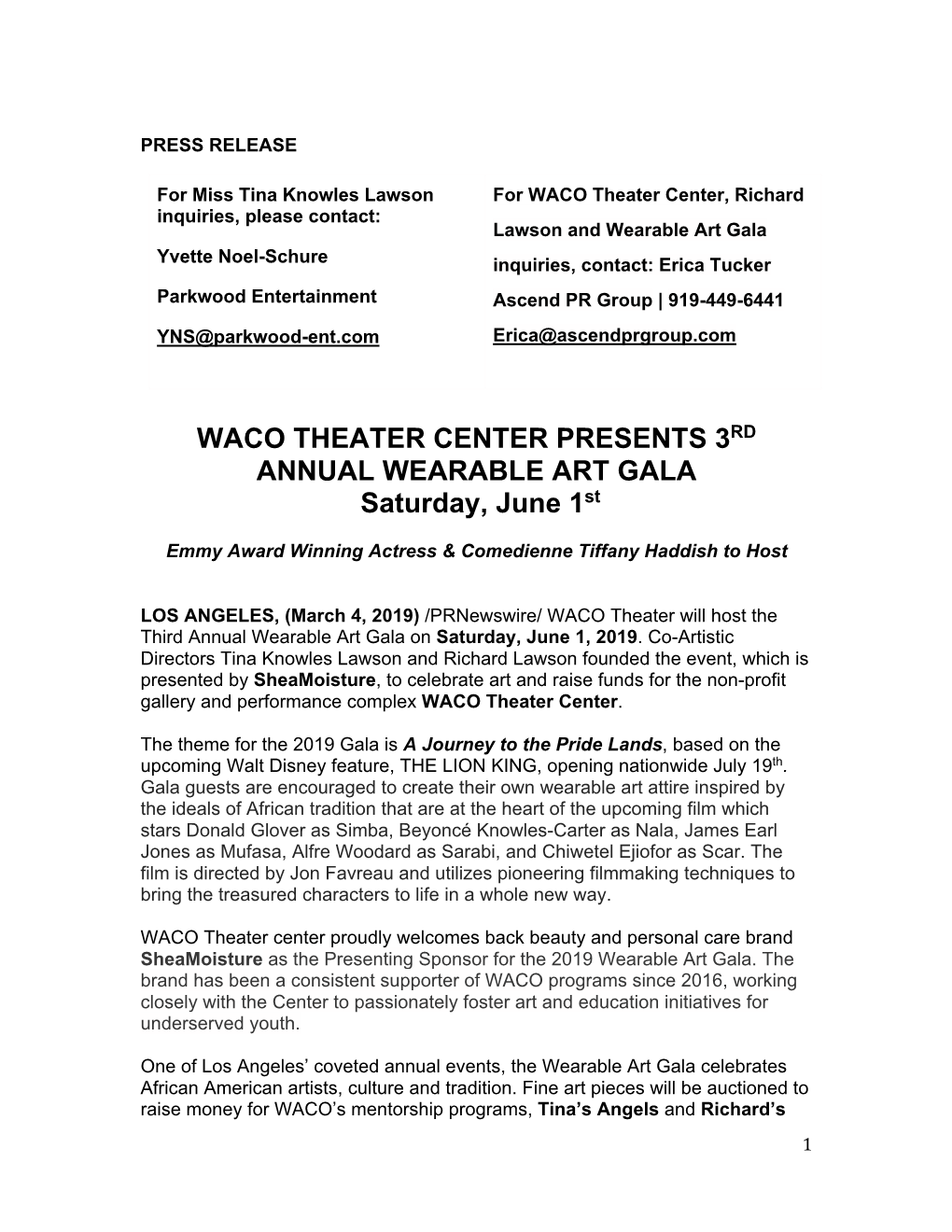 2019 Wearable Art Gala Press Release