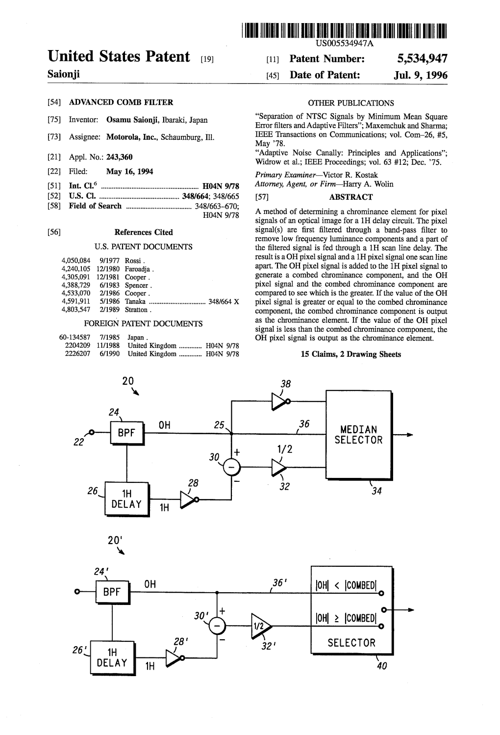 |||||IIII US005534947A United States Patent (19) 11 Patent Number: 5,534,947 Saionji 45) Date of Patent: Jul