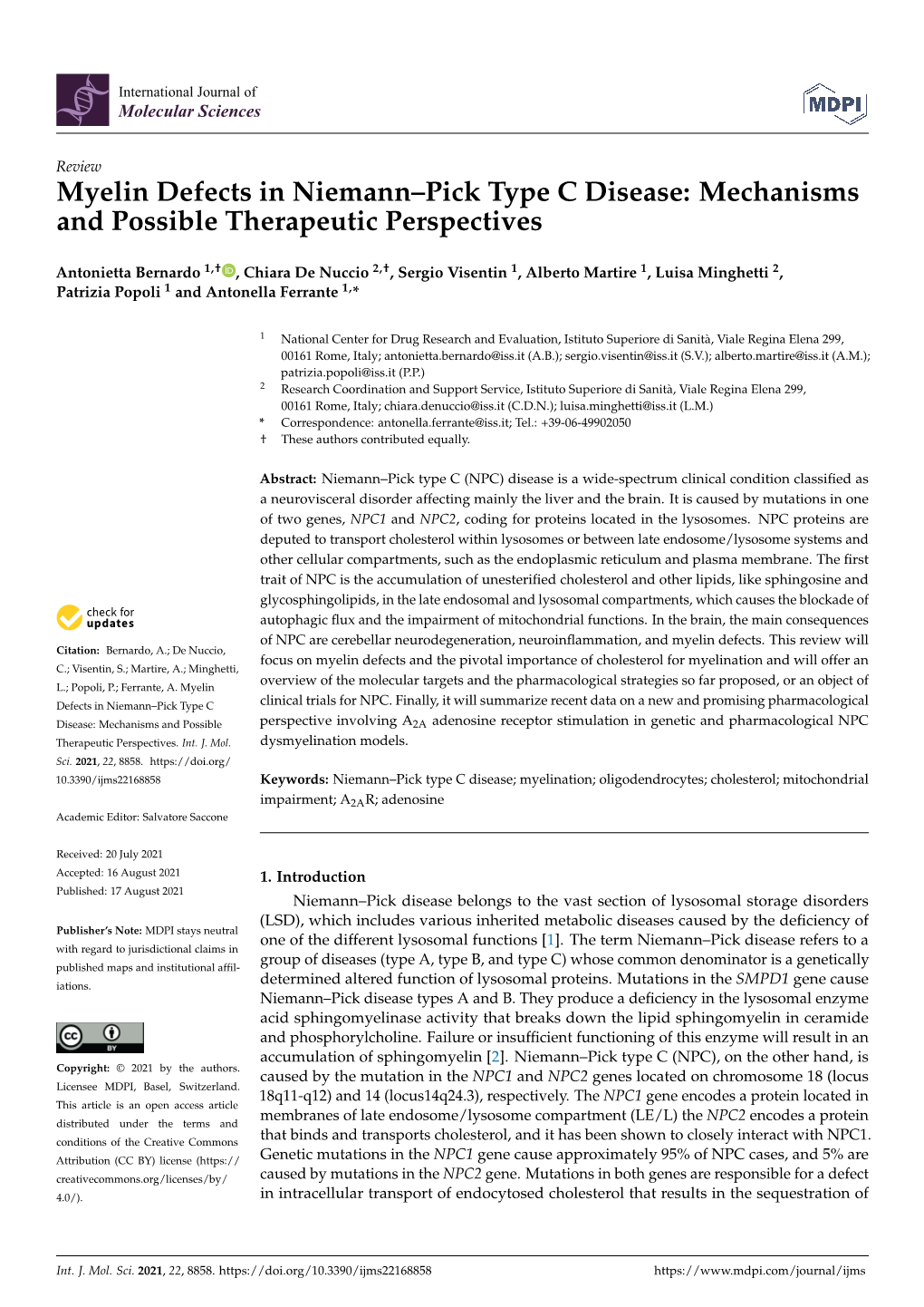 Myelin Defects in Niemann–Pick Type C Disease: Mechanisms and Possible Therapeutic Perspectives