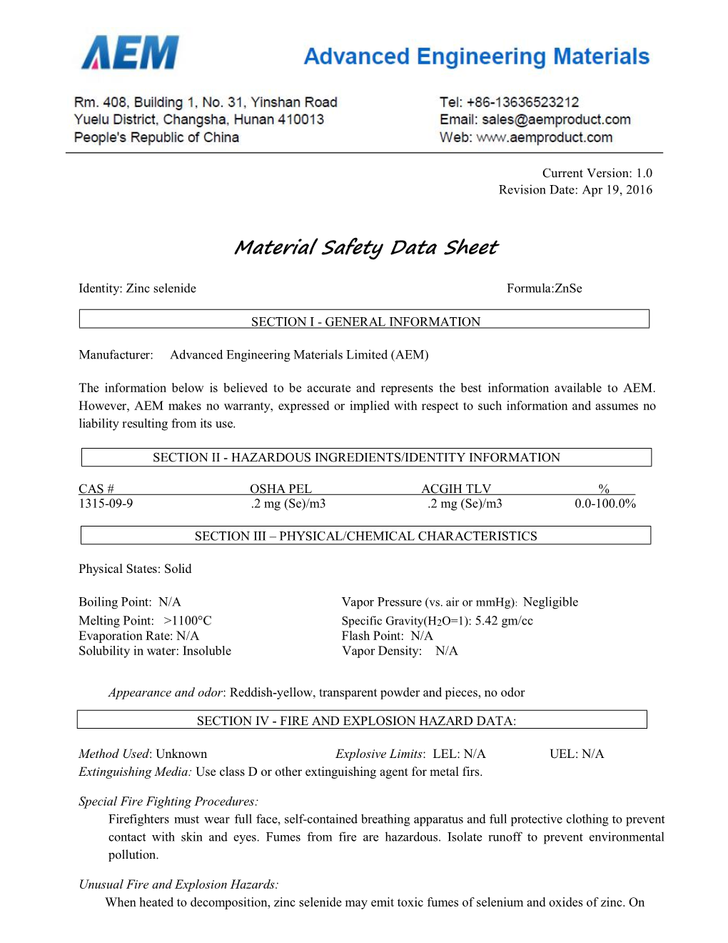 Zinc Selenide Formula:Znse