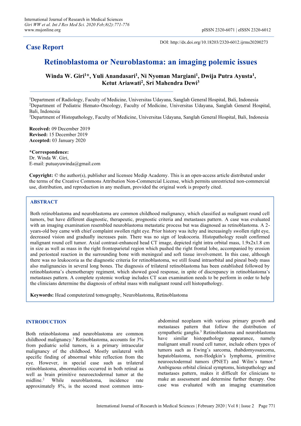 Retinoblastoma Or Neuroblastoma: an Imaging Polemic Issues