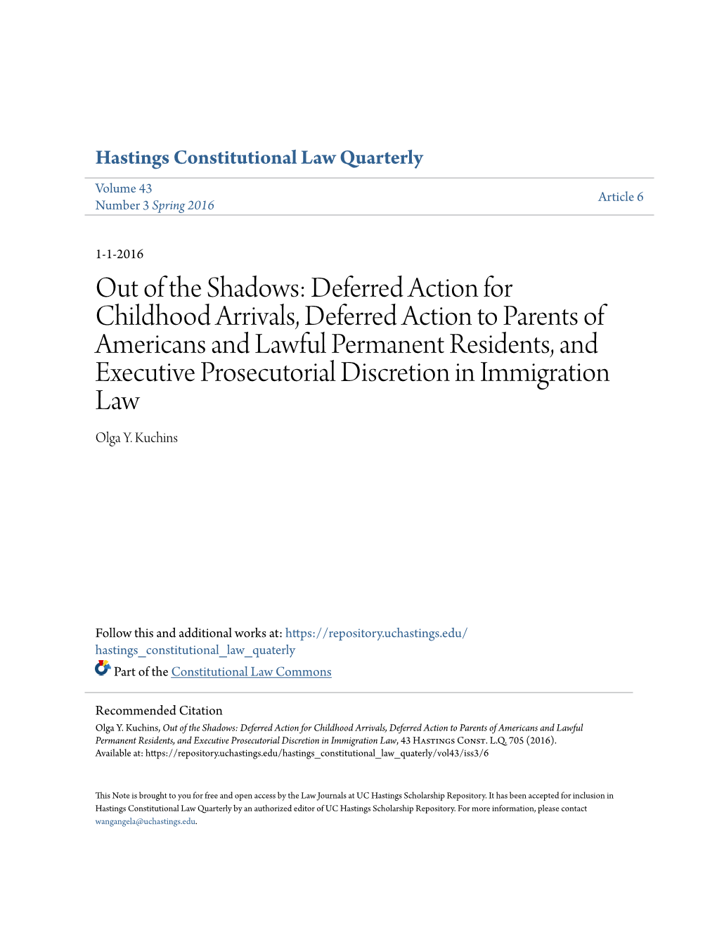 Out of the Shadows: Deferred Action for Childhood Arrivals, Deferred