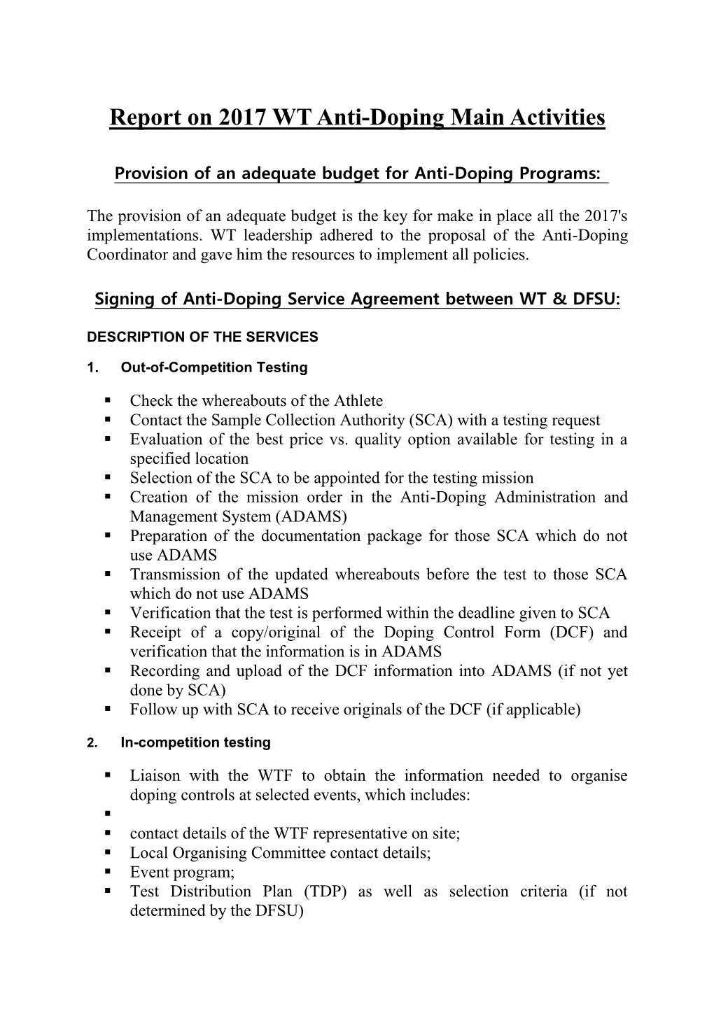 2017 WT Anti-Doping Activities Report