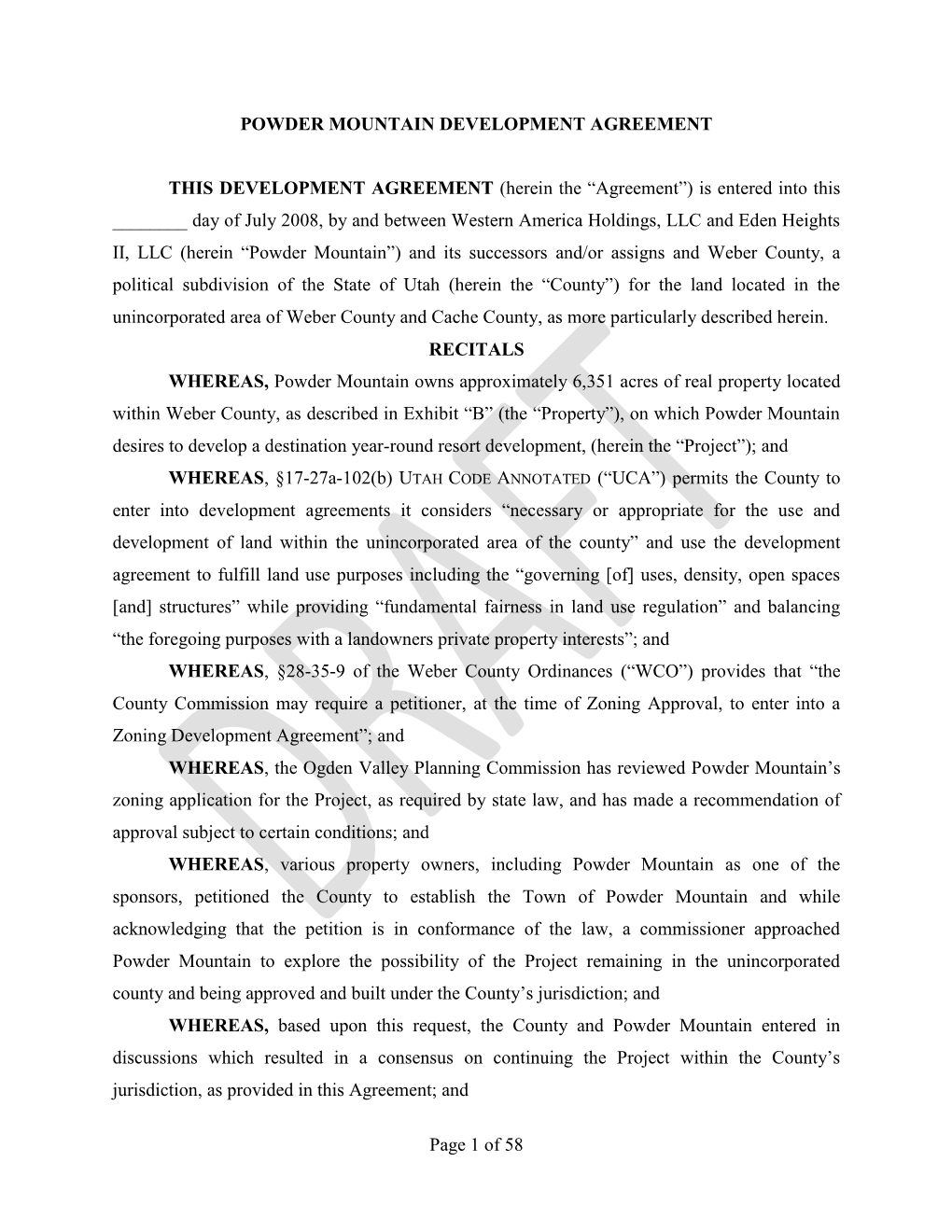 Powder Mountain Development Agreement