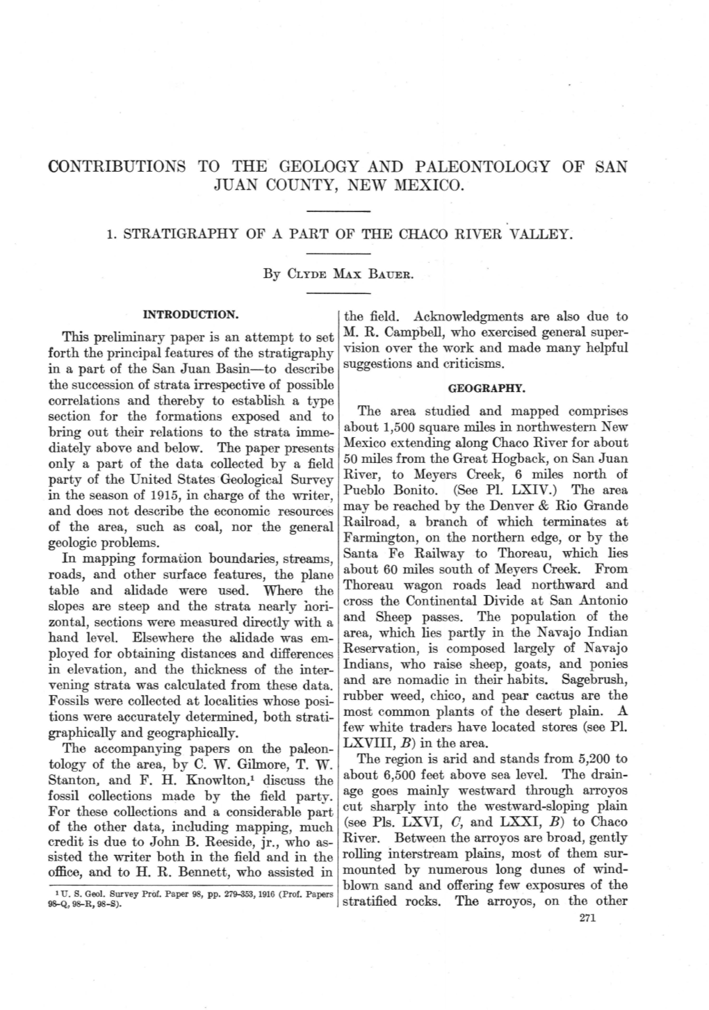 Contributions to the Geology and Paleontology of San Juan County, New Mexico