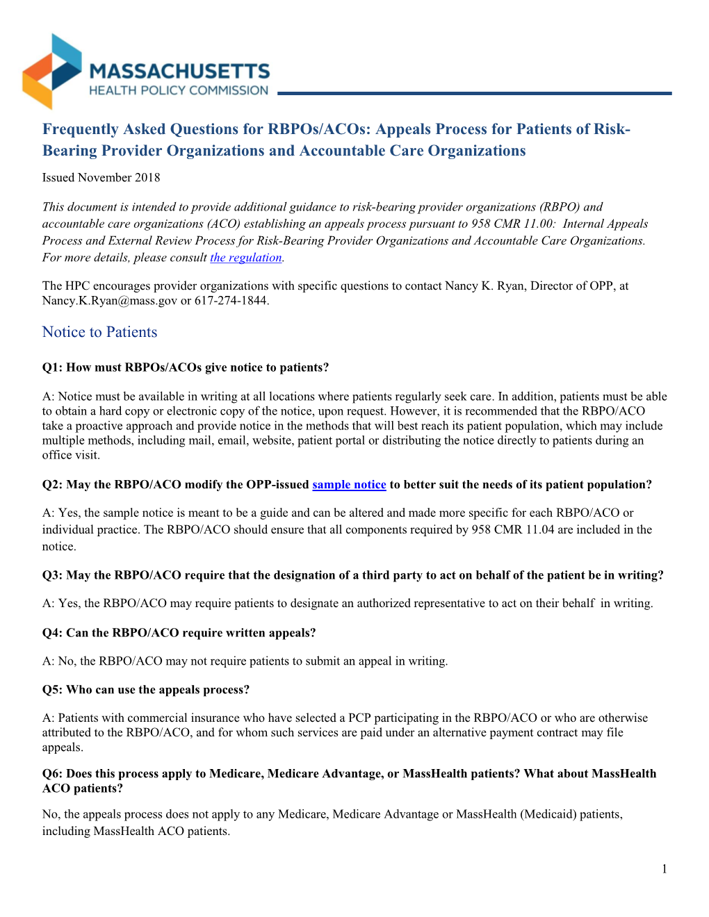 Appeals Process for Patients of Risk- Bearing Provider Organizations and Accountable Care Organizations