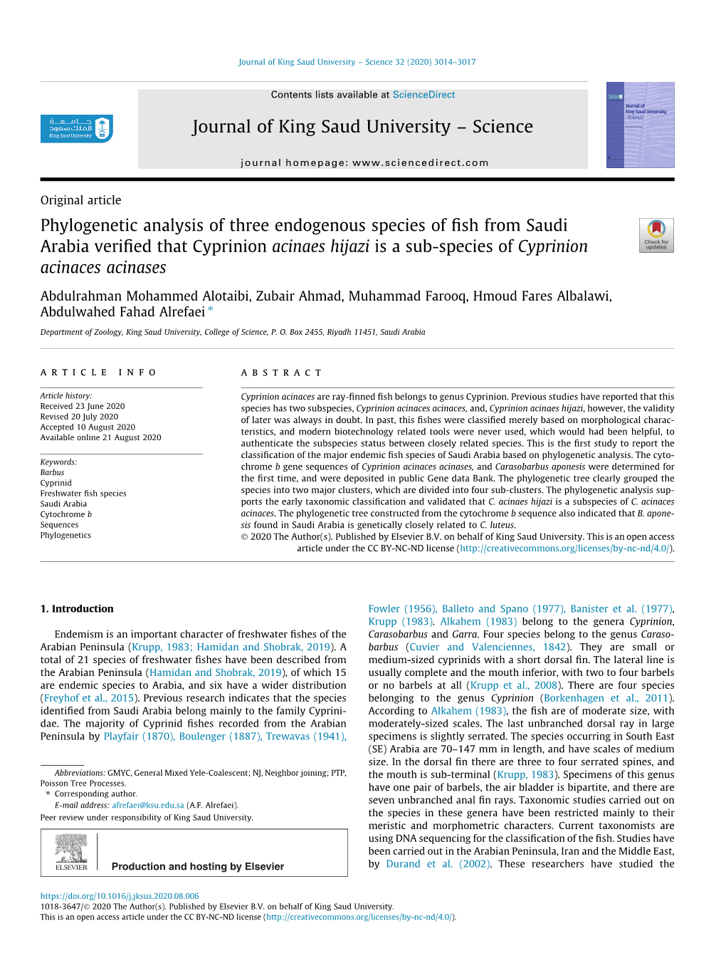 Phylogenetic Analysis of Three Endogenous Species of Fish From