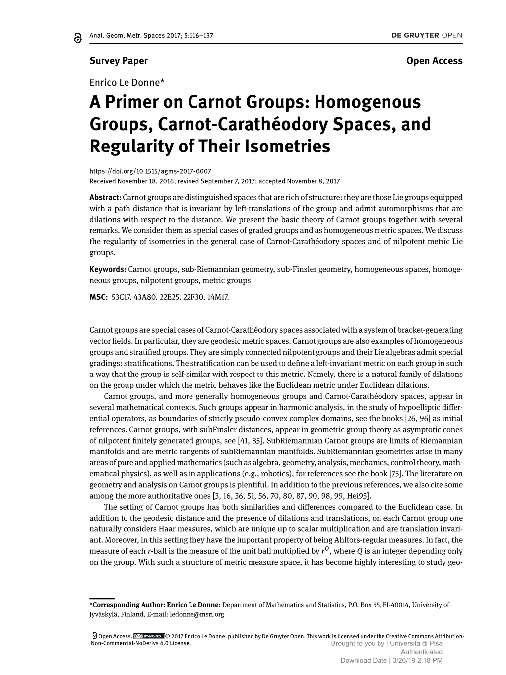 A Primer on Carnot Groups