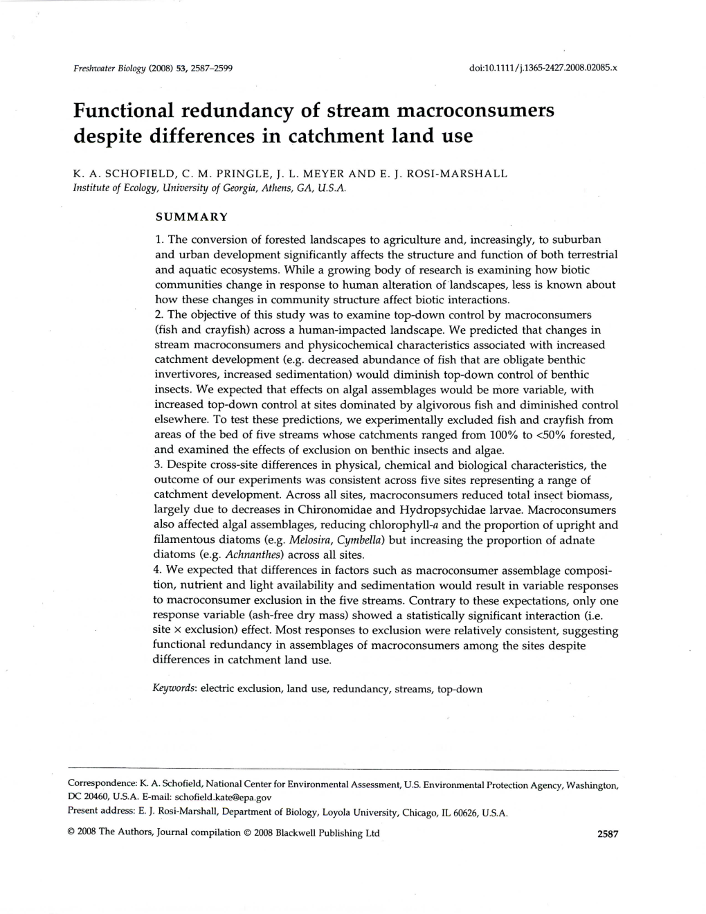 Functional Redundancy of Stream Macroconsumers Despite Differences in Catchment Land Use