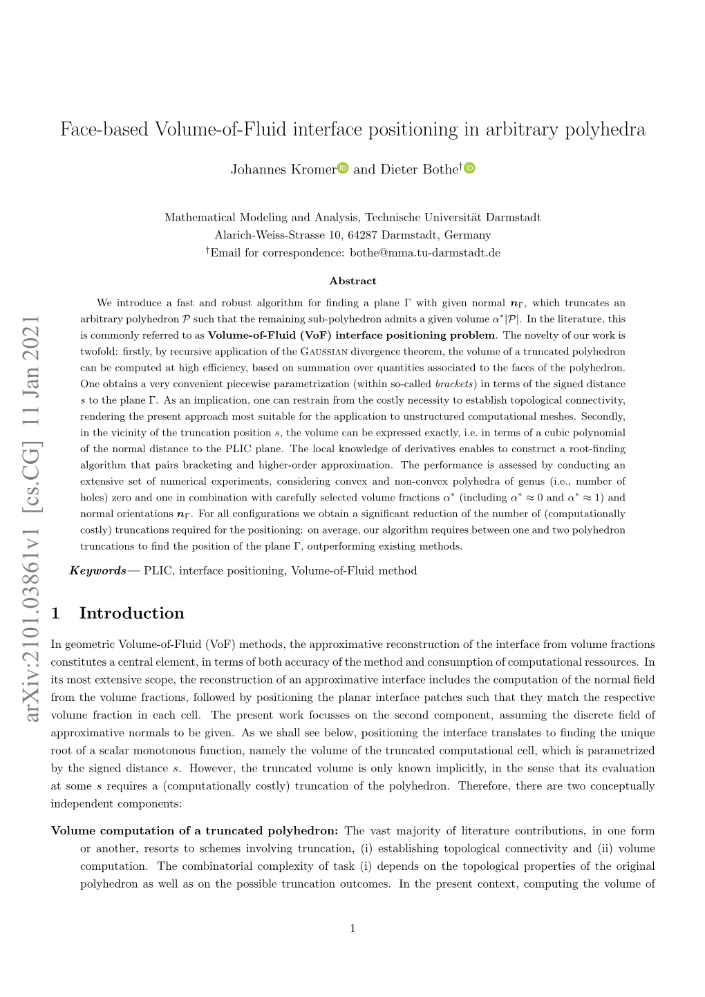 Face-Based Volume-Of-Fluid Interface Positioning in Arbitrary Polyhedra