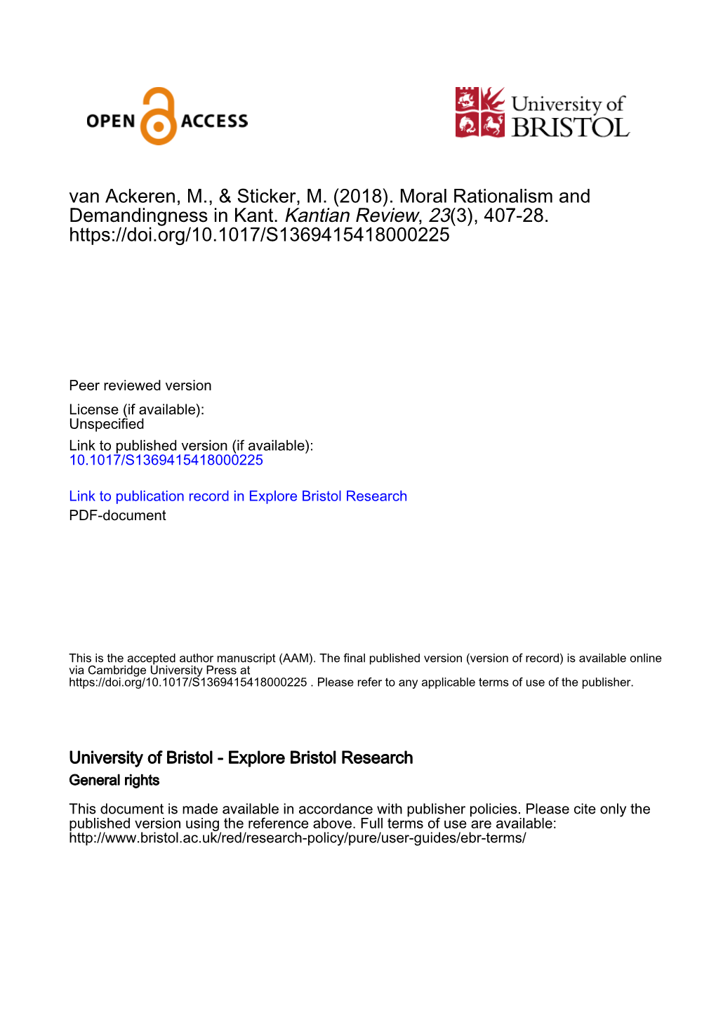 Van Ackeren, M., & Sticker, M. (2018). Moral Rationalism And