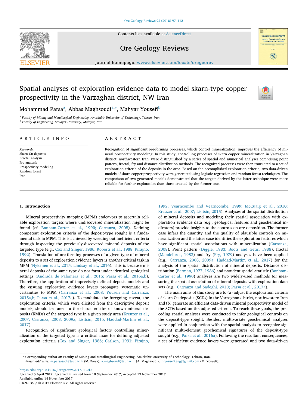 Spatial Analyses of Exploration Evidence Data to Model Skarn-Type